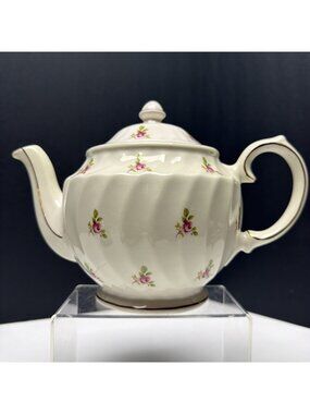 Windsor Vintage Bone China Swirl & Pink Roses Teapot Made In England, See Photos
